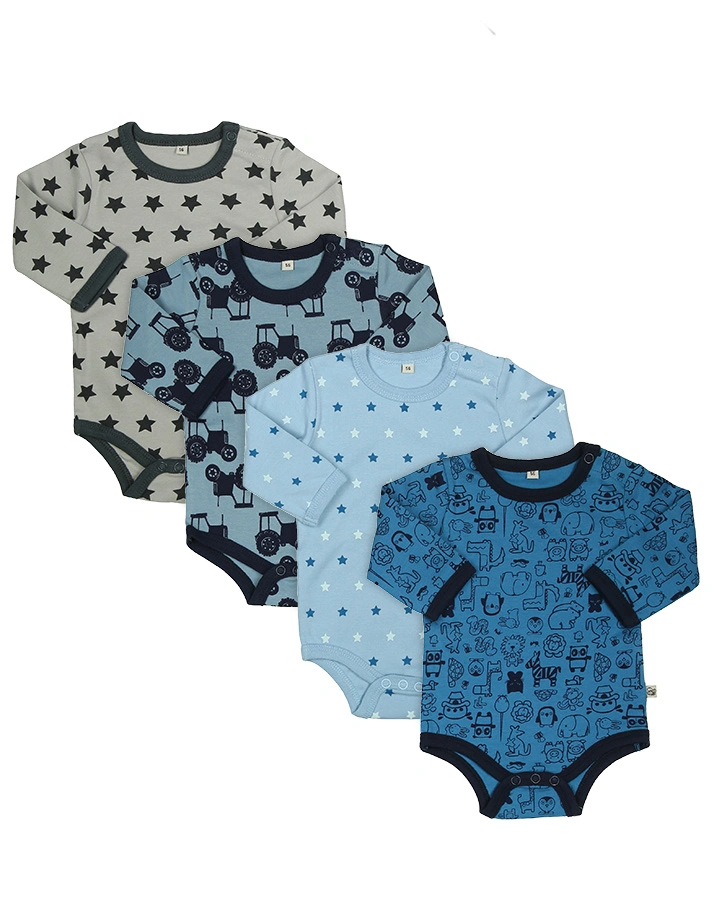 Langarm-Bodies MUSTER MIX 4-er Pack in blau/dunkelblau
