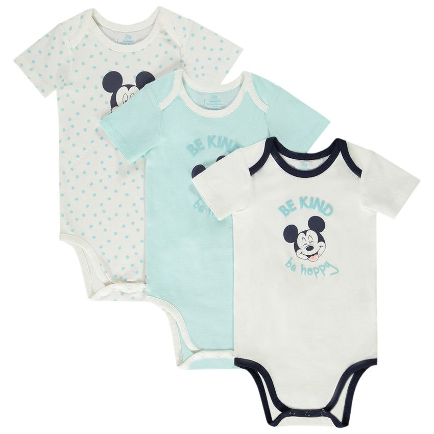 Lot de 3 bodies manches courtes Mickey Disney pour bébé garçon - Ecru