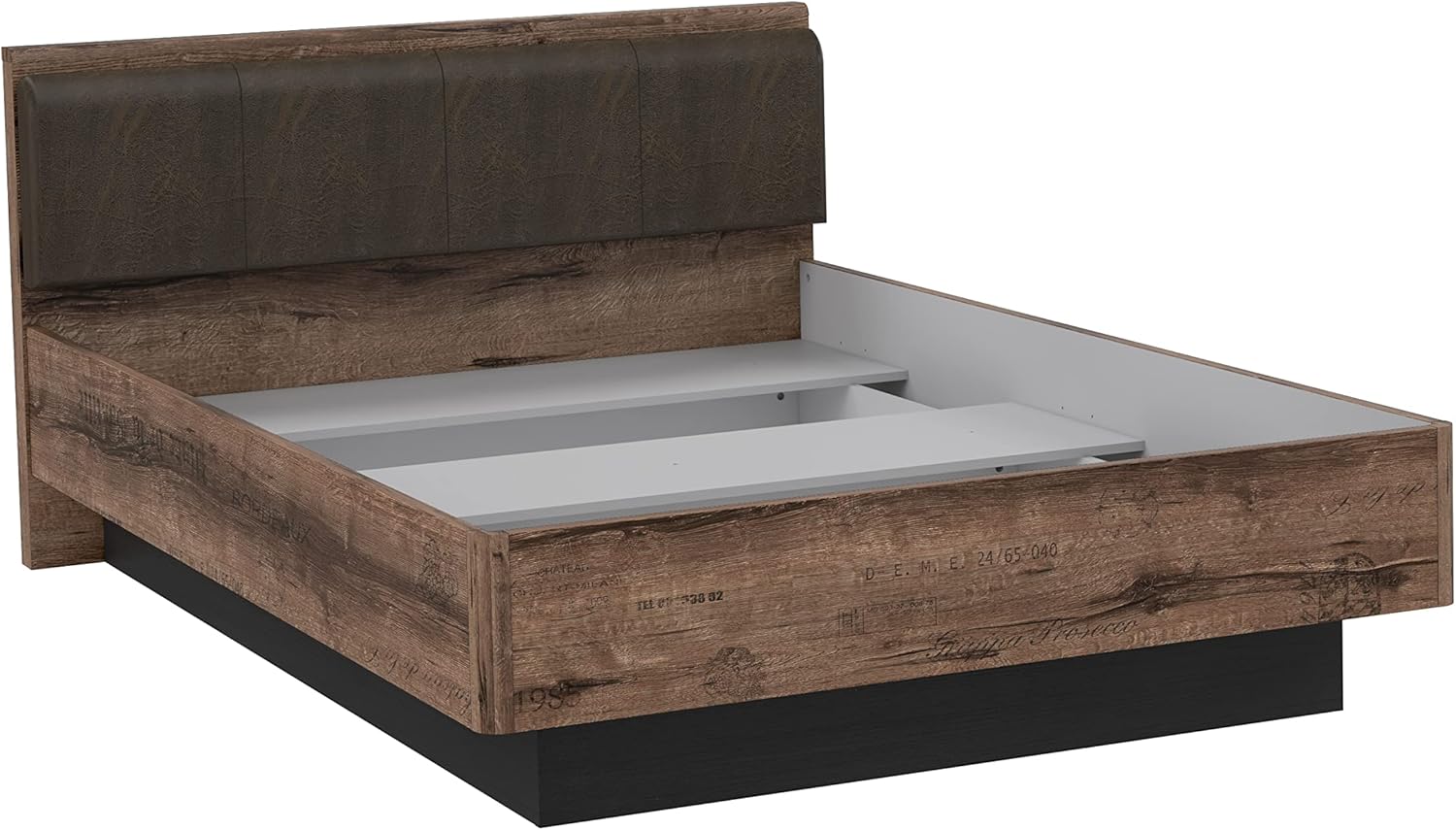 FORTE JACKY Bett, Liegefläche 140 x 200 cm, Holzwerkstoff, Script-Schlammeiche / Schwarzeiche, 146.2 x 87.7 x 209.6 cm