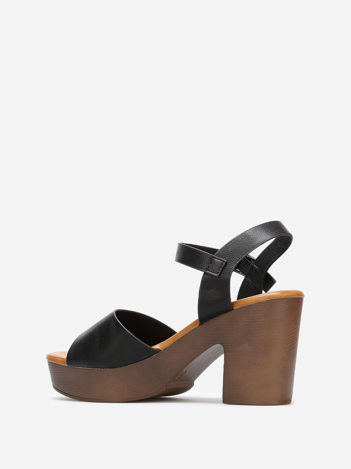 Sandales à plateforme effet bois- Noir