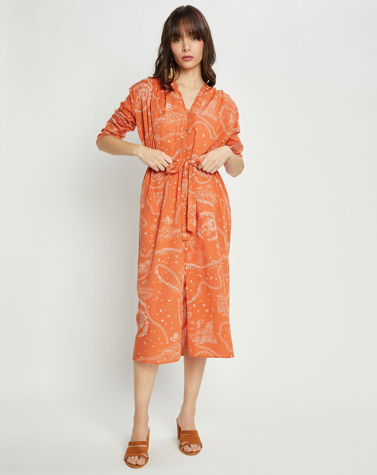 Roseanna Robe longue imprimée orange