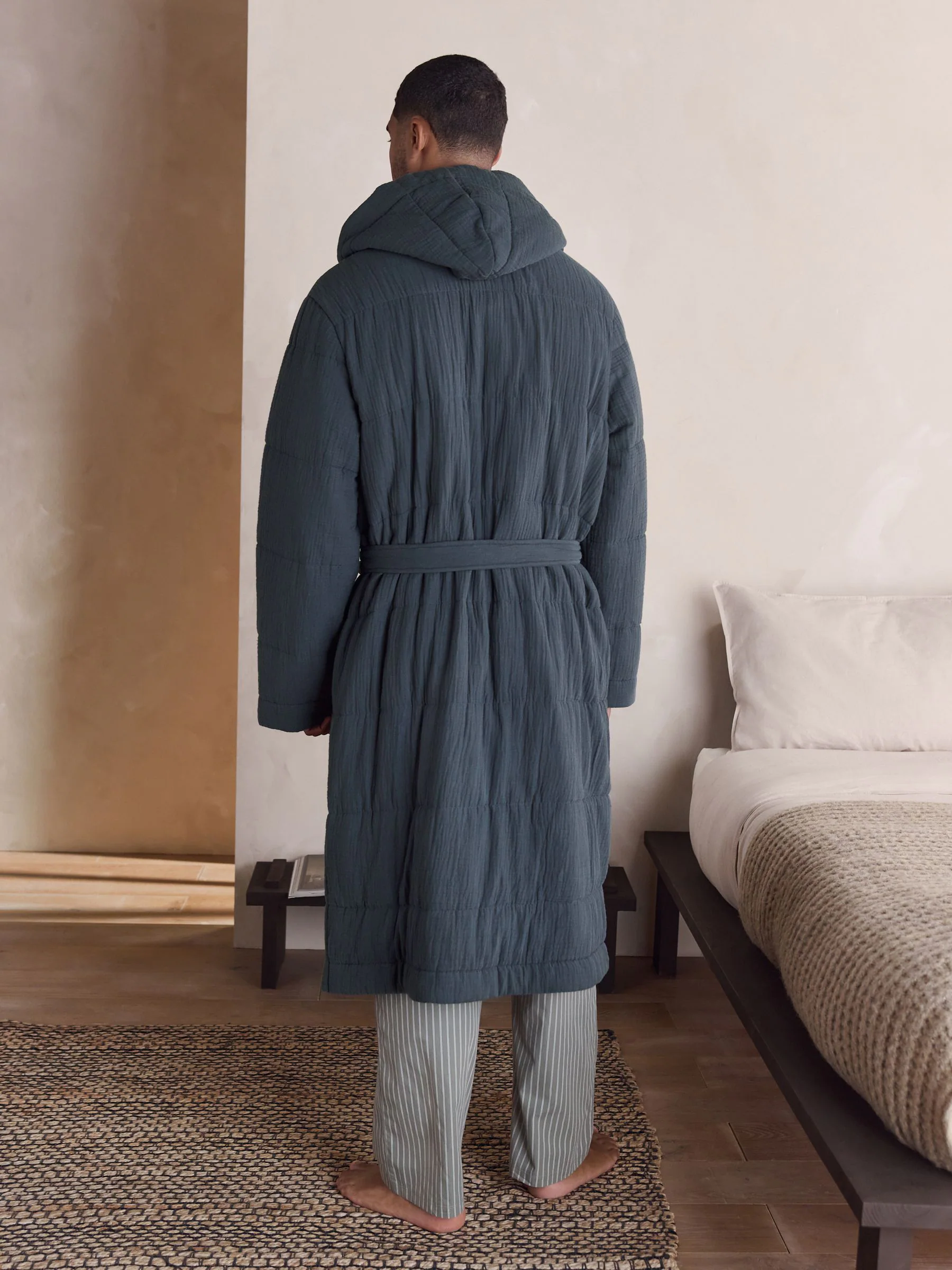 Leisteen grijs - Quilted Cheesecloth Dressing Gown