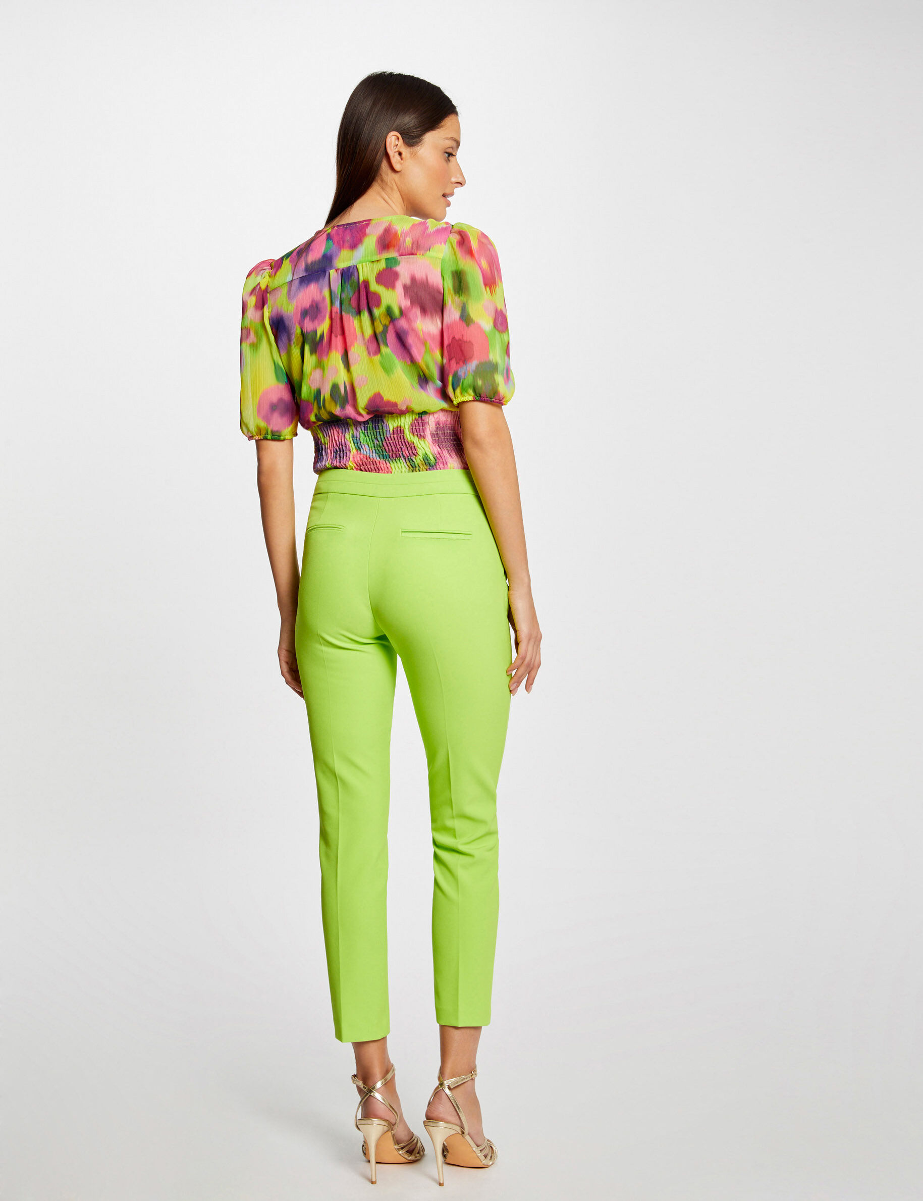 Pantalon city ajusté 7/8ème à pinces anis femme - anis
