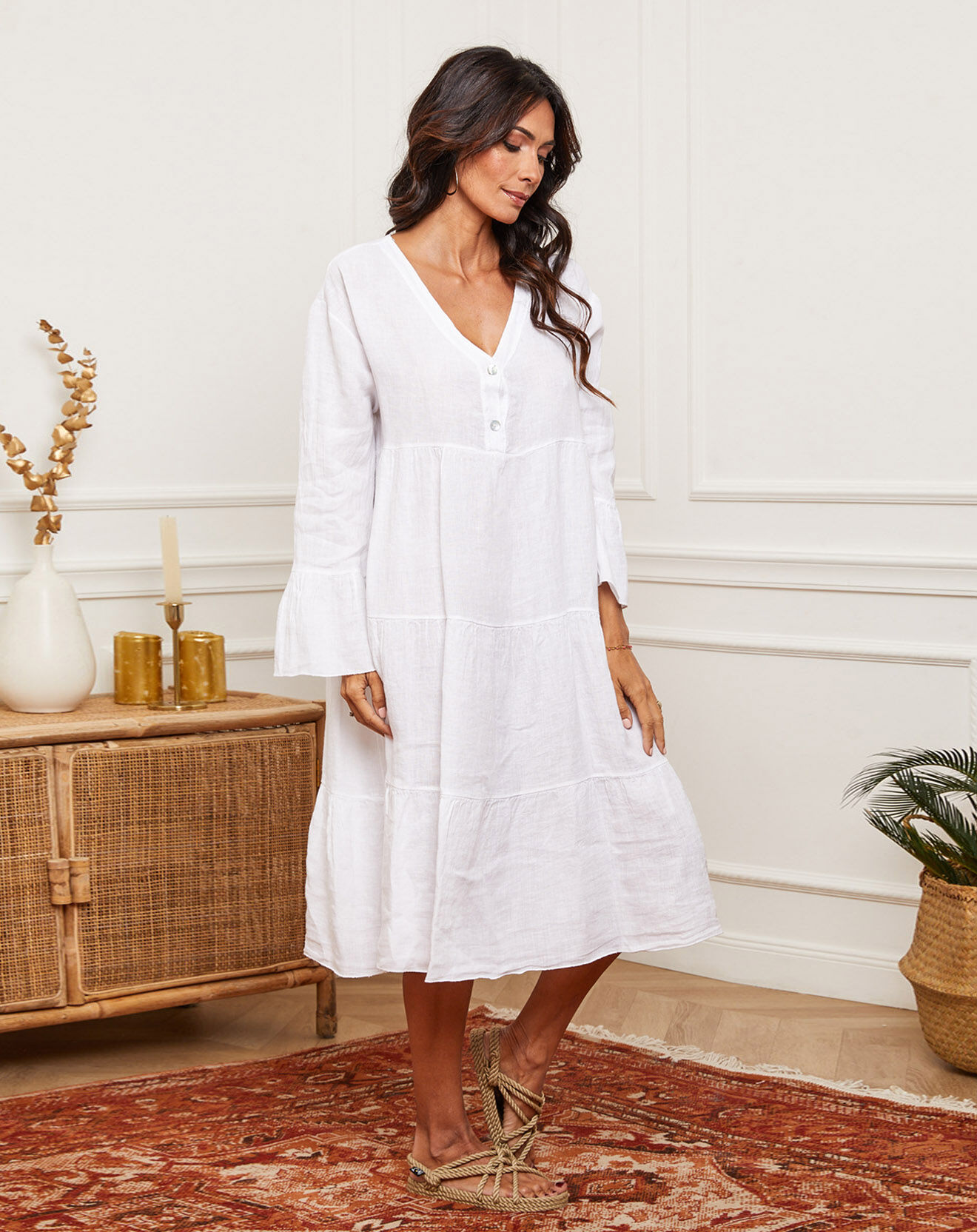 La Bohème Robe 100% Lin Ameliz blanche