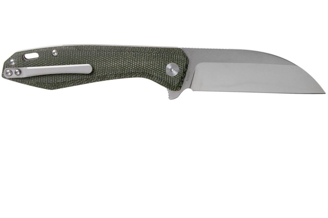 QSP Knife Pelican QS118-E1 Stonewash, Green Micarta zakmes