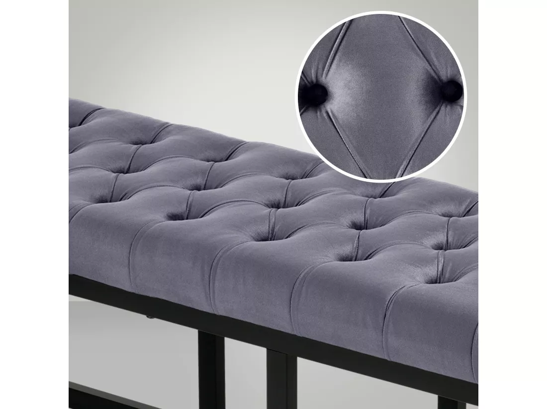 Banquette - Velours & Métal noir mat - Gris - Polson