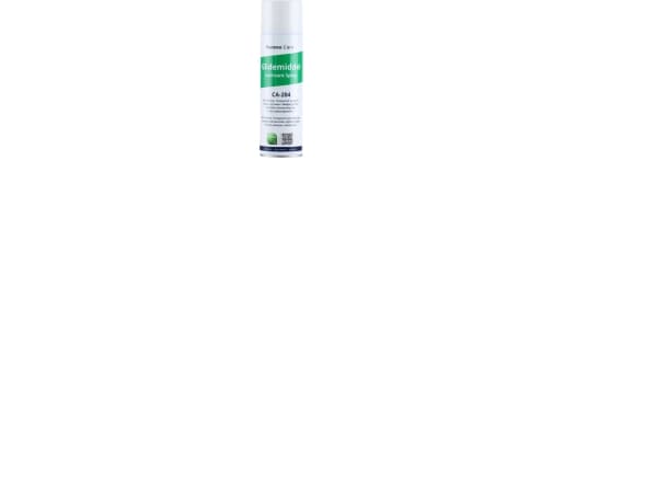Glidemiddel 500ml spray . Drivmiddel kulsyre, 95 % silicone. Anvendes til plast og gummimontering. Transparent og lugtfri