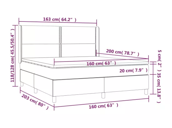 Sommier tapissier avec matelas et LED Bleu 160x200 cm Tissu