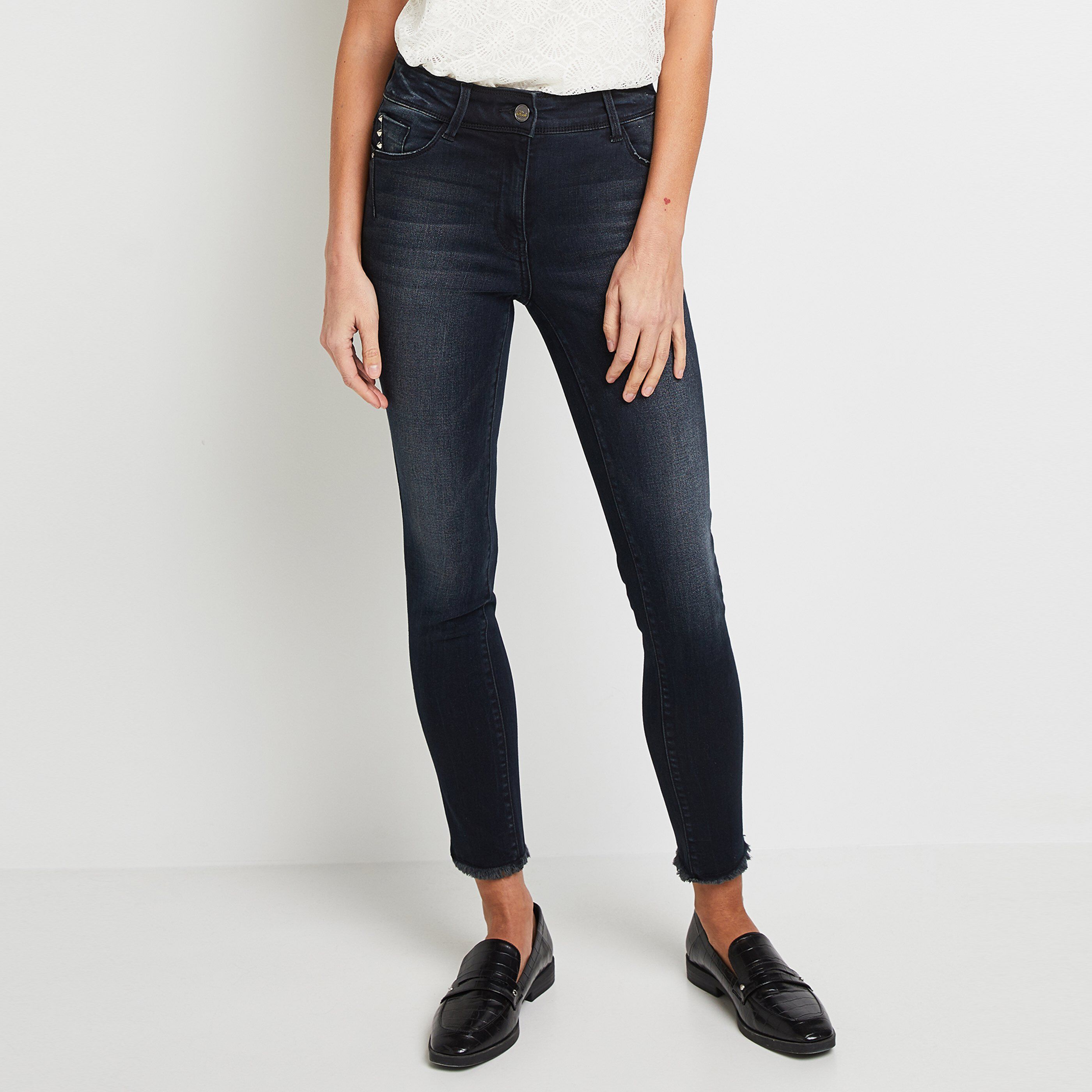 Jean Slim raccourci femme - BLACK WASHED
