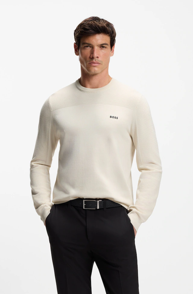 BOSS GREEN Strickpullover »KN Momentum-X CN«, Rundhalsausschnitt, Regular Fit, kontrast HD-Logo