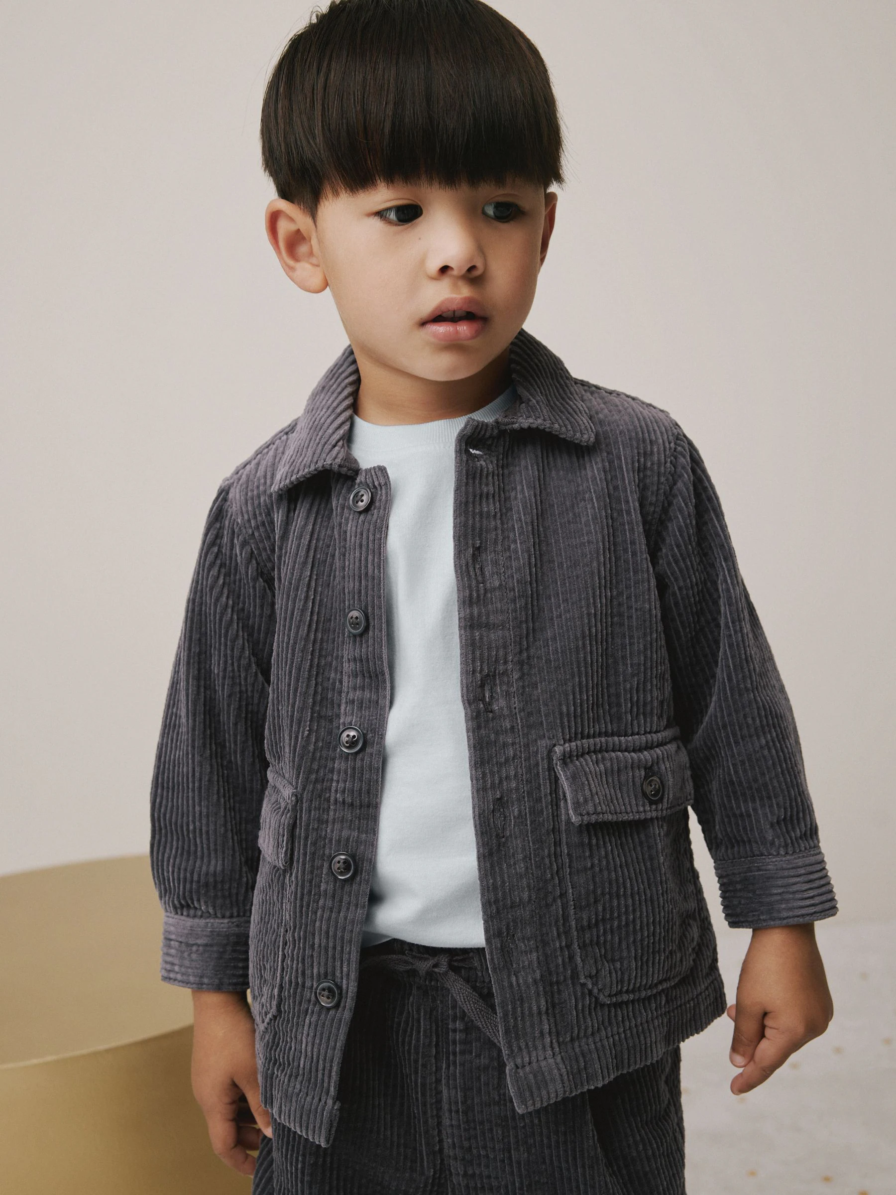 Antraciet - Set van T-shirt en Broeken van getextureerd corduroy Overshirt (3mnd-7jr)