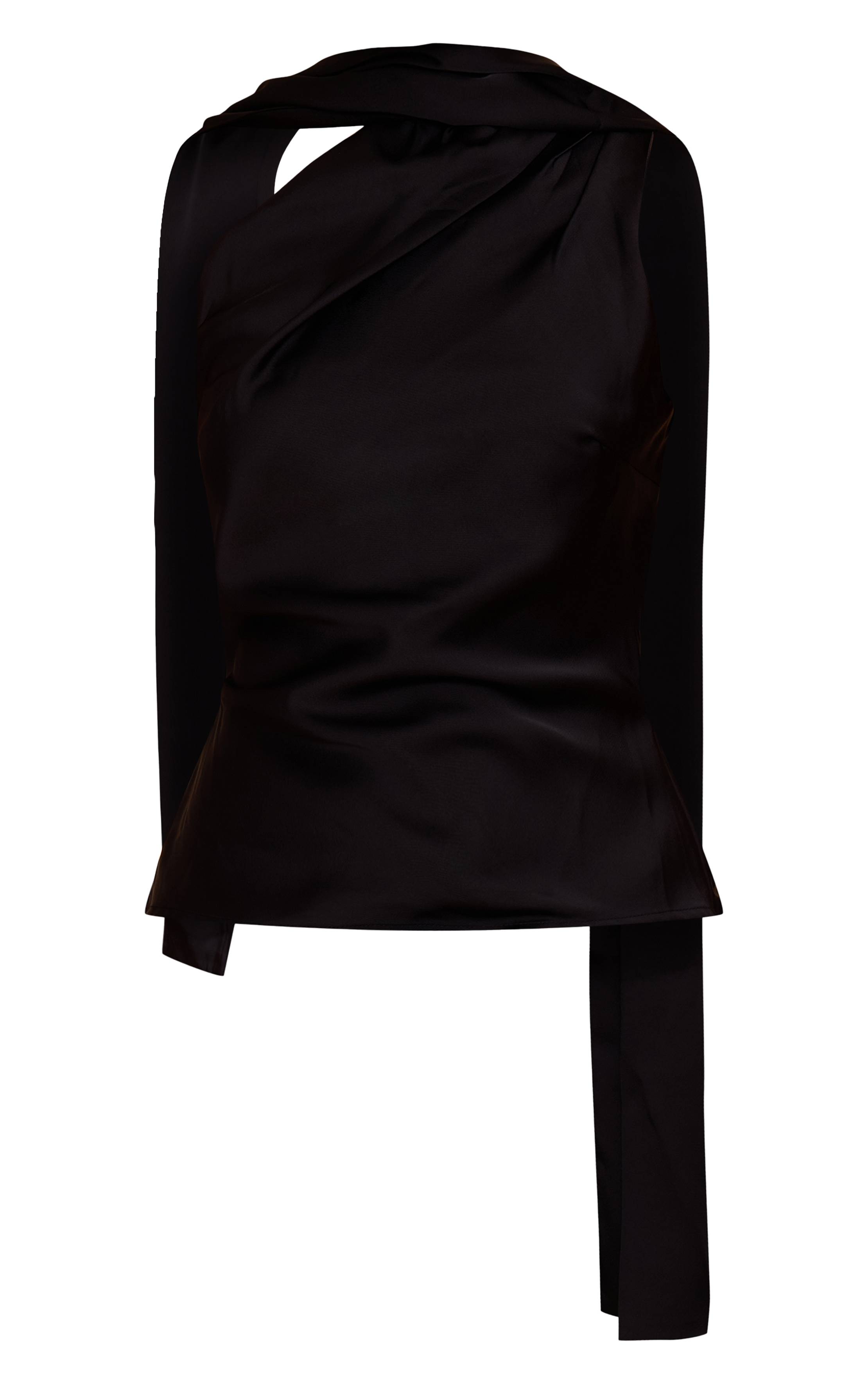 Noir Top En Satin À Détail Foulard Asymétrique