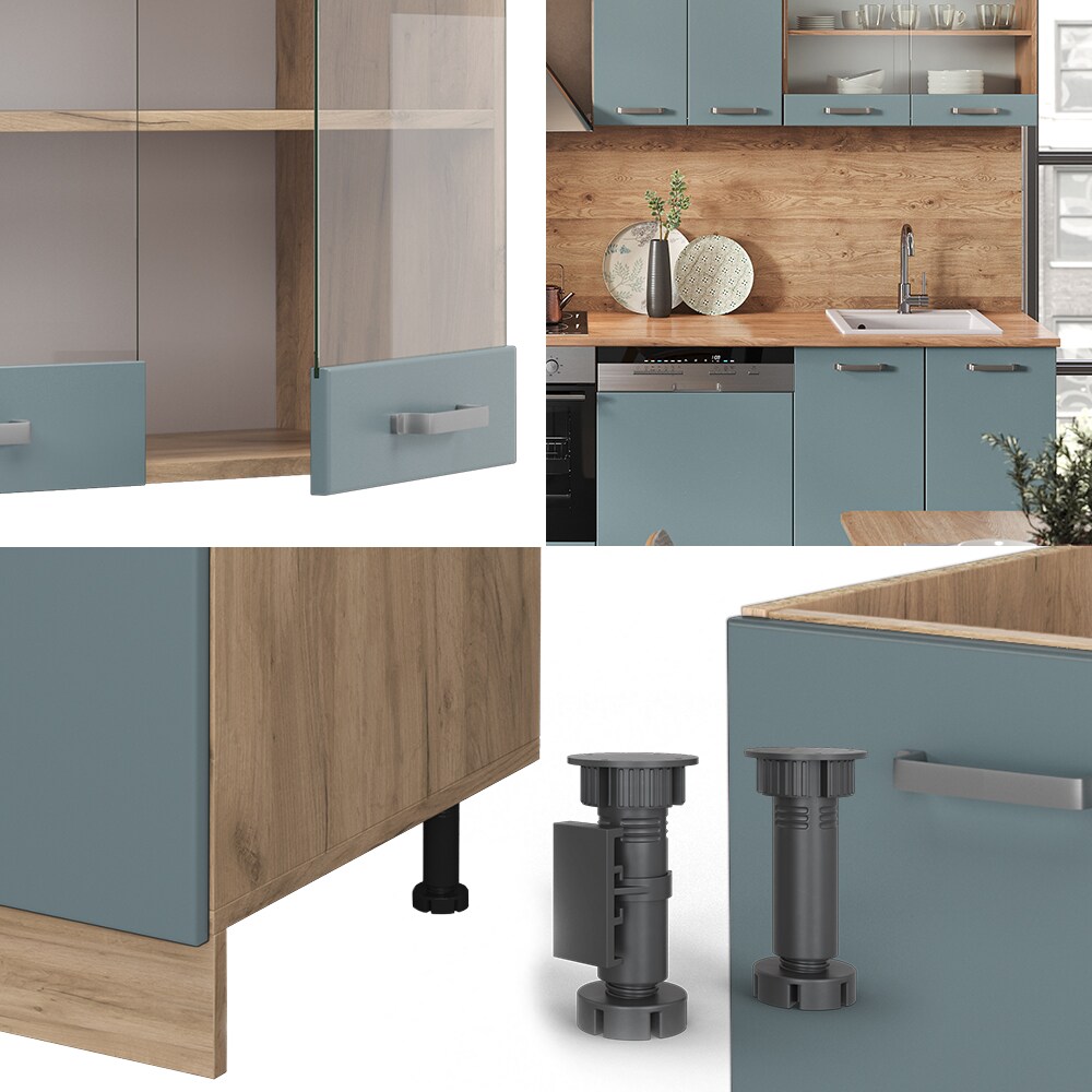 Vicco Küchenzeile R-Line Solid Eiche Blau Grau 300 cm modern Küchenschränke Küchenmöbel