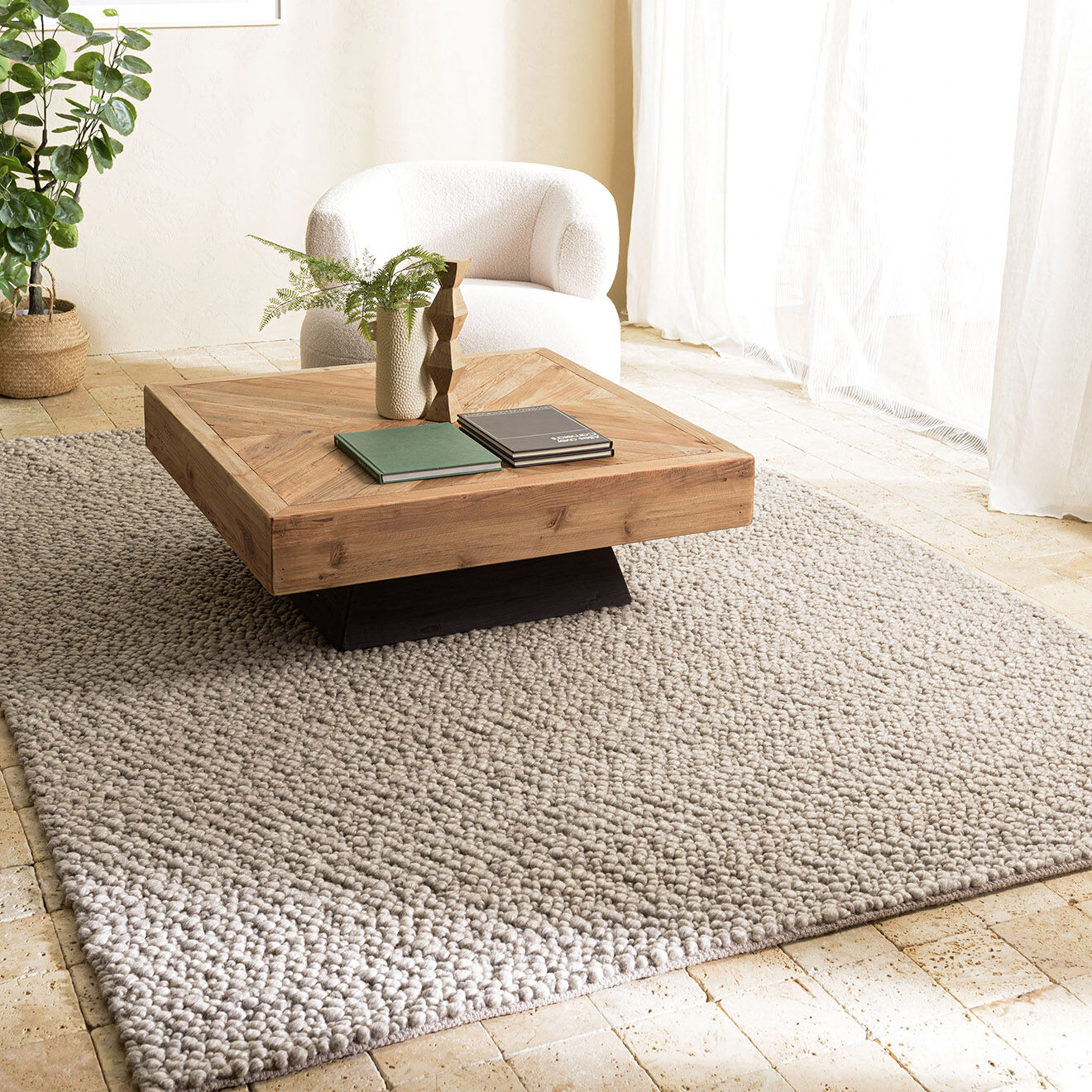 Macabane Tapis rectangulaire en Laine bouclée Quentin taupe - 230x160 cm
