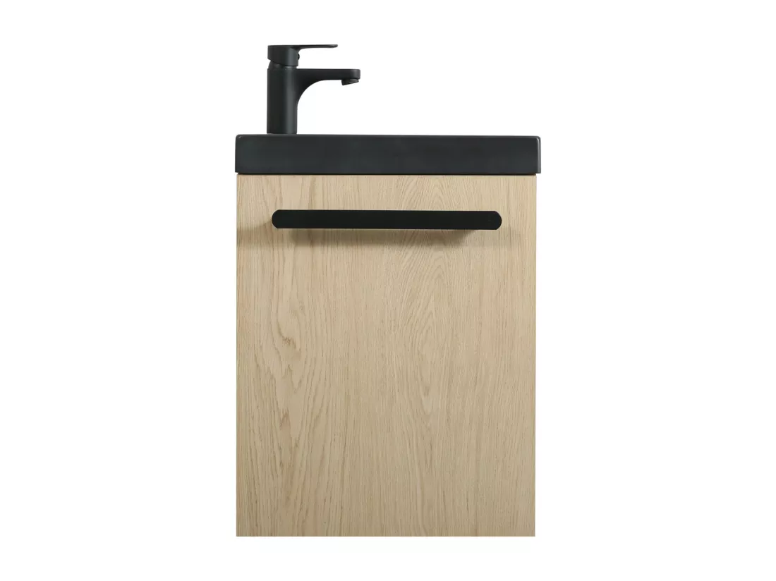 Meuble lave-mains décor chêne vasque noire NEVADA