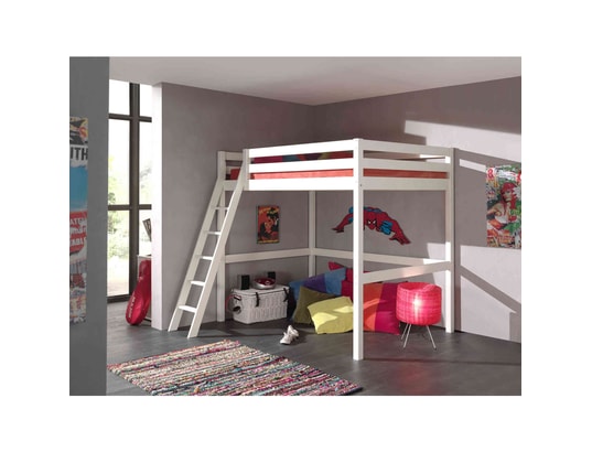 TERRE DE NUIT - Lit mezzanine laqué blanc 90 x 200