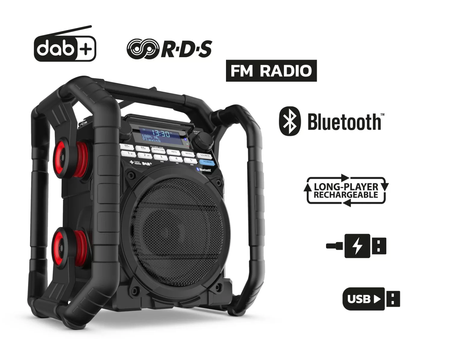 PerfectPro TP3 Bouwradio - FM RDS - DAB  - Bluetooth - aux in - werkt op stroom & batterij