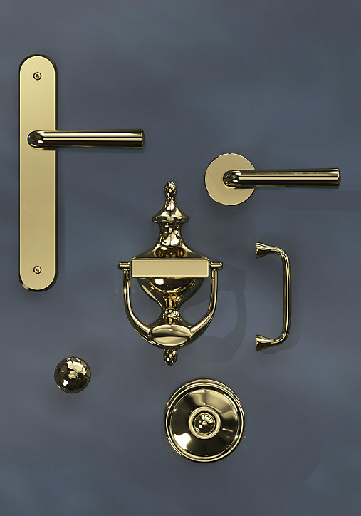 Heurtoir de porte extérieur GoodHome Tudy effet laiton doré H.180 mm x l.97 mm