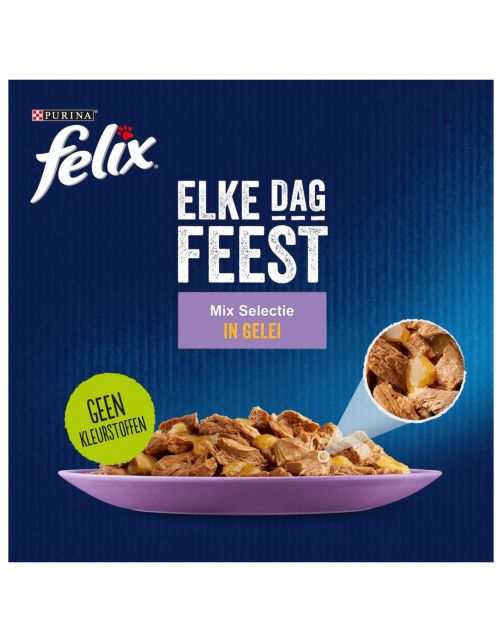 Felix Multibox Elke Dag Feest Mix Selectie In Gelei - Kattenvoer - Rund Tonijn Kip 80x85 g