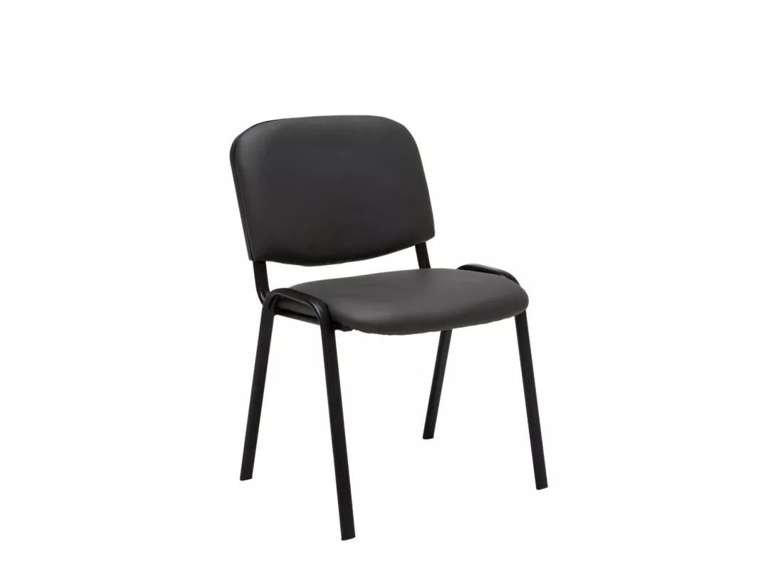 Lot de 12 Chaise de conférence - Similicuir & Métal noir mat - Gris - Ken