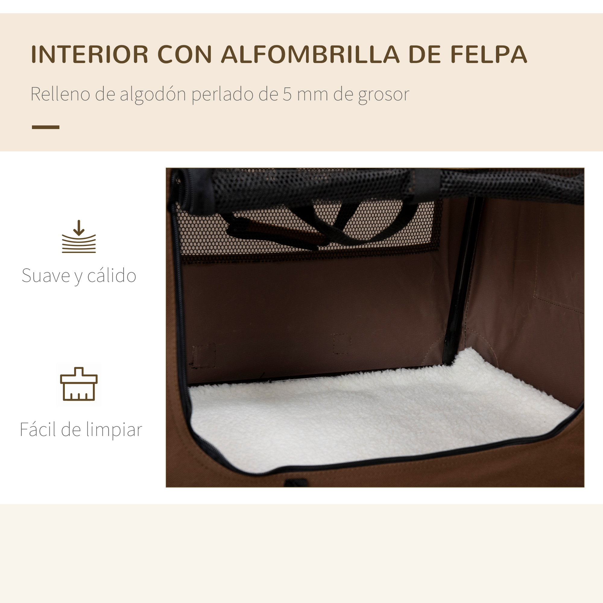 Mochila transportadora PawHut para cães e gatos, bolsa dobrável com almofada macia e 2 alças de ombro para carro, avião e viagens, 50,5 x 33,5 x 35 cm, marrom