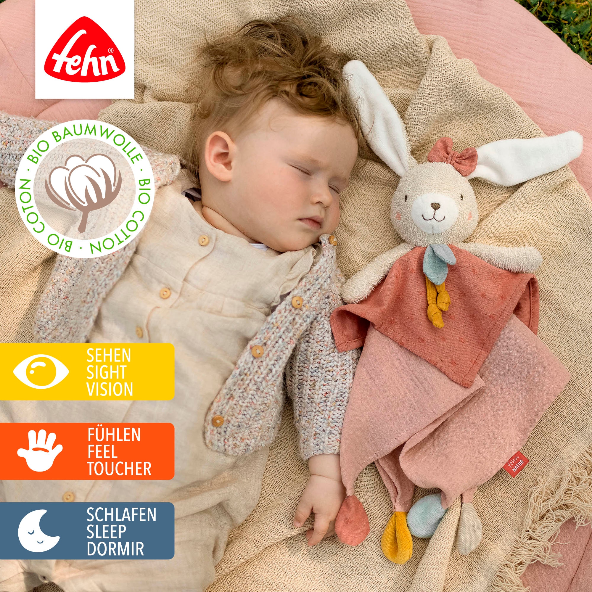 Fehn Schmusetuch »fehnNATUR, Hase« mit Befestigungsring für Schnuller