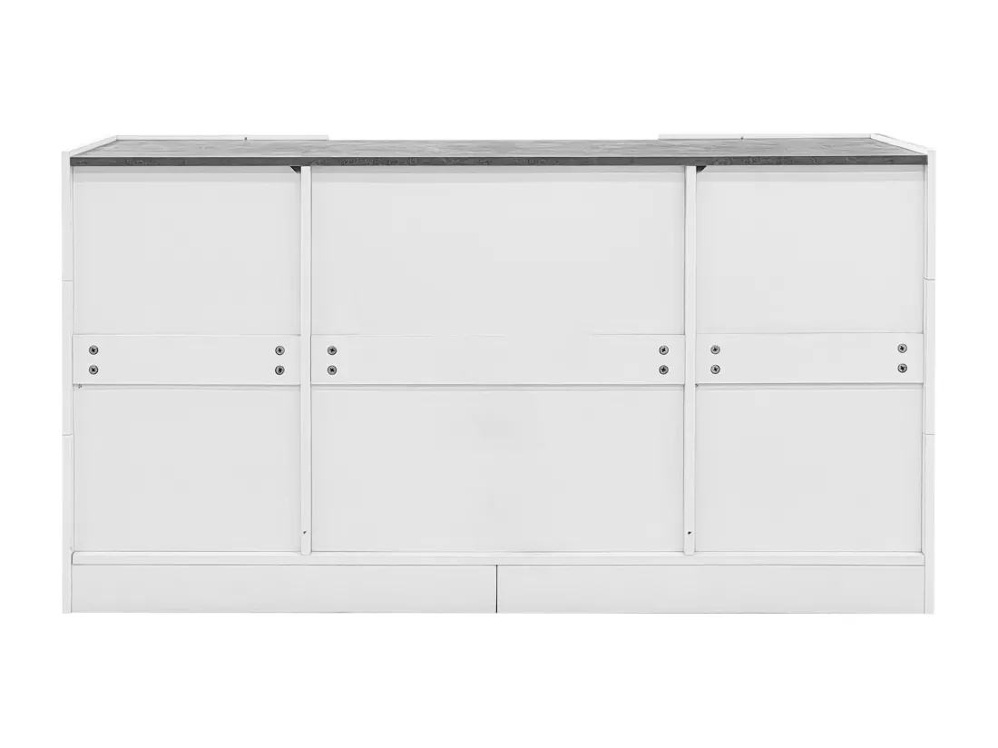 Buffet avec LED - 2 portes et 3 tiroirs - façade blanche brillante et aspect marbre gris - Blanc