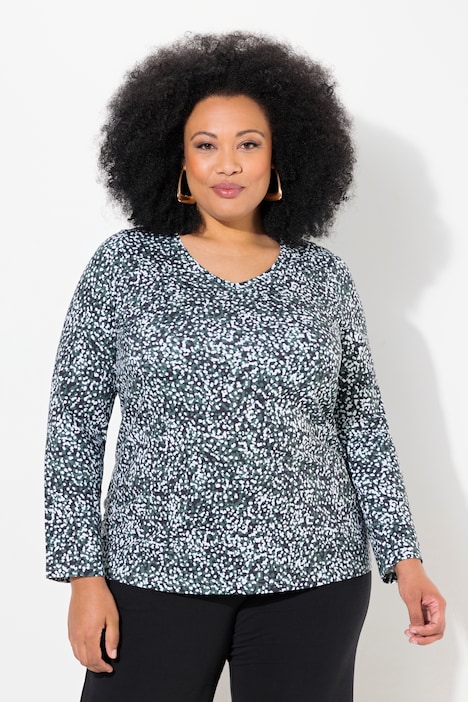 Longshirt, gemustert, A-Linie, V-Ausschnitt, Langarm