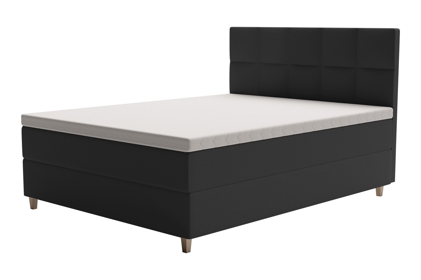 XOV Venus Kontinentalseng 180x200 cm i tekstil Terranova 01 sort, medium/fast med Premium 15 overmadrass og sort firkantede ben, gavl selges separate