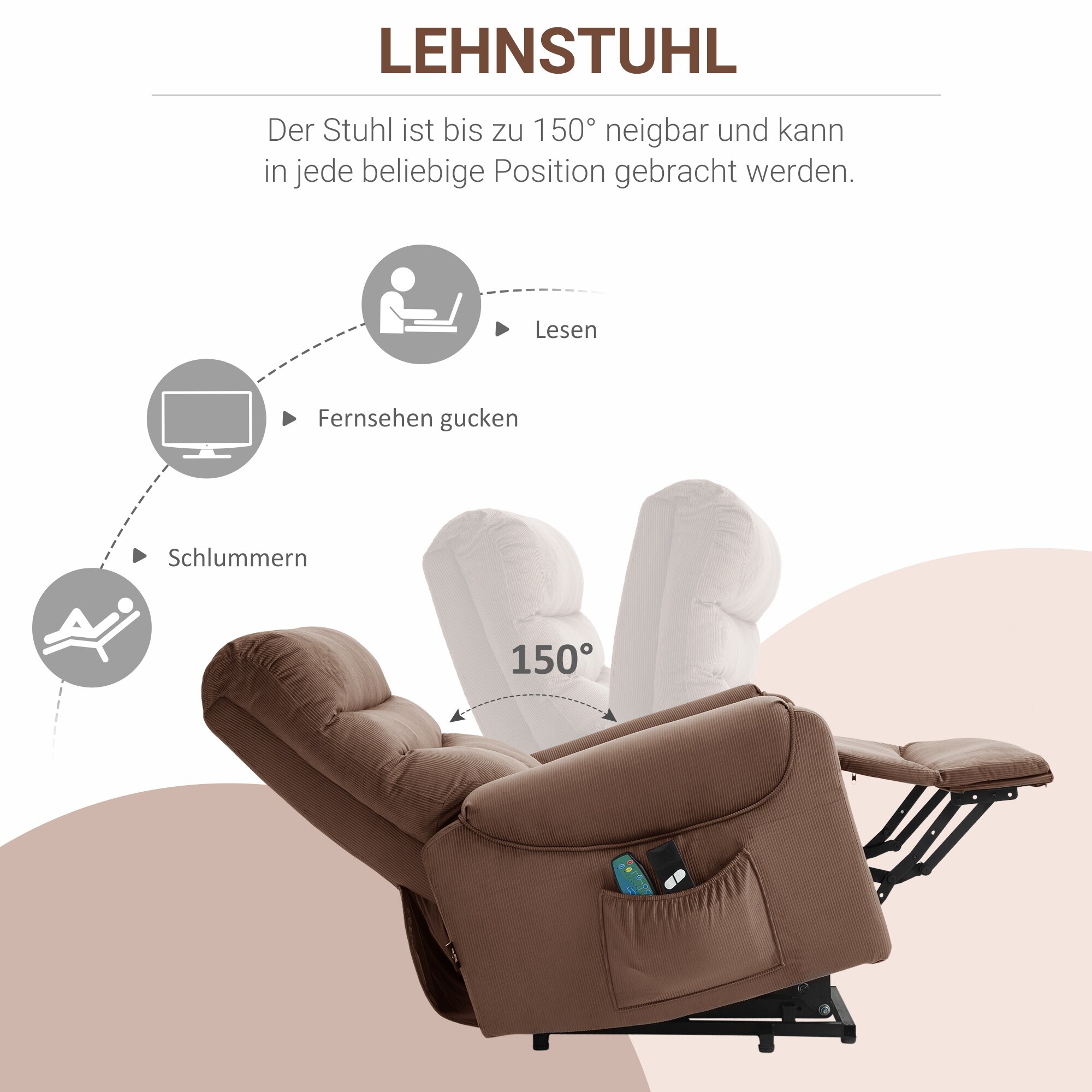 HOMCOM Massagesessel mit Aufstehhilfe 79B x 97T x 103H cm