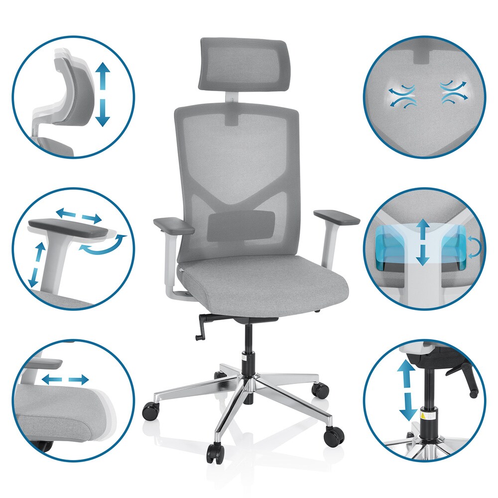 Profi Bürostuhl BRETON PRO W Stoff/Netzstoff mit Armlehnen (höhenverstellbar) hjh OFFICE