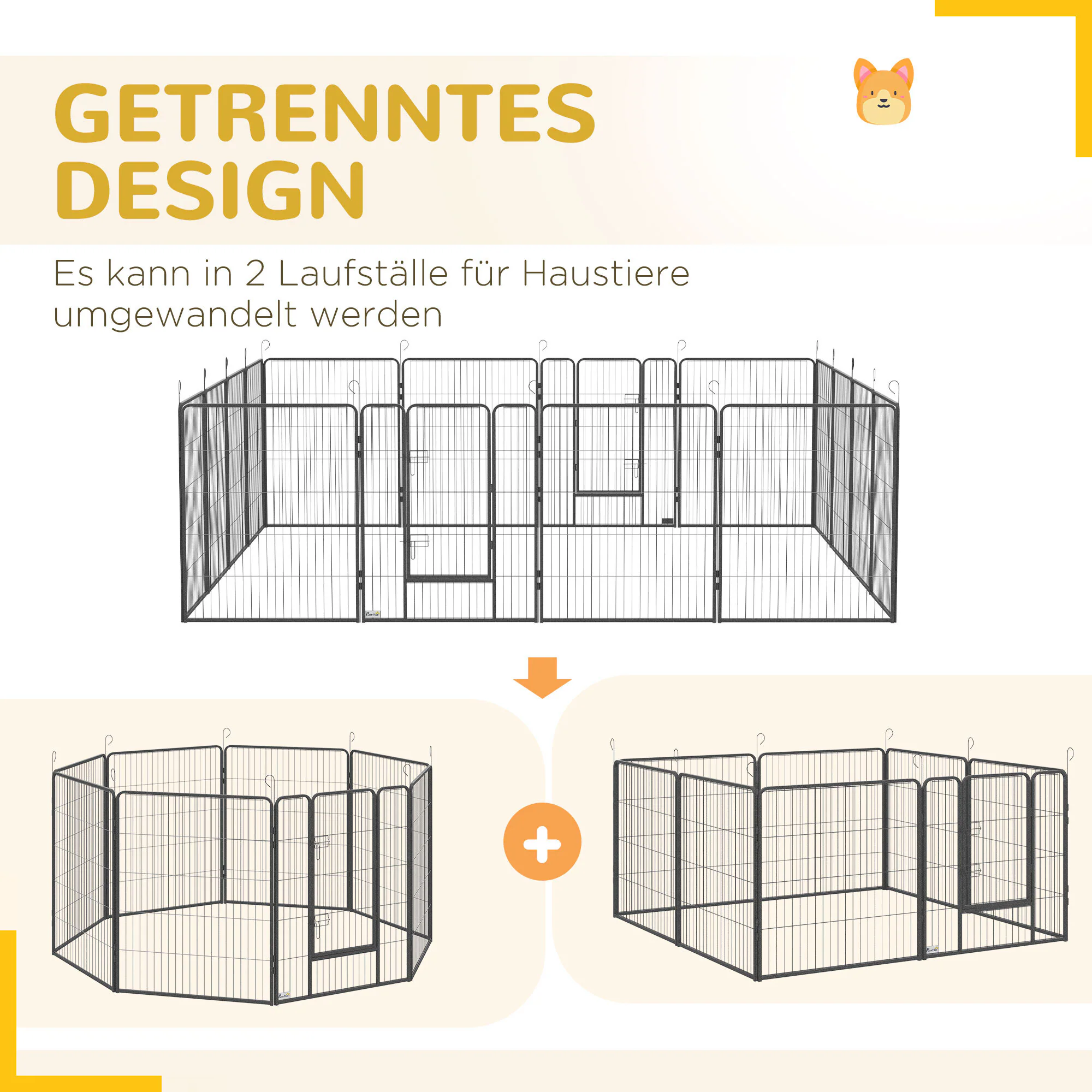 PawHut Freigehege mit zwei Türen grau 320L x 320B x 100H cm