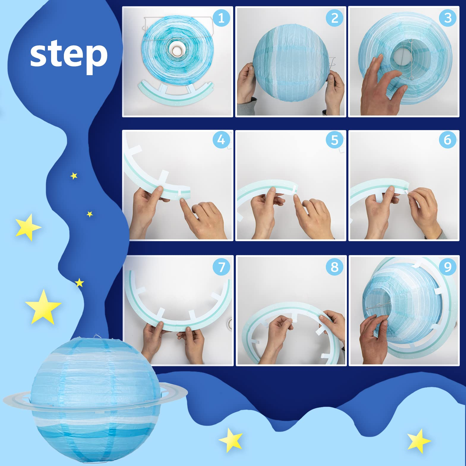 (8er Set) Ø30cm Papier Galaxy Lampion Party Deko Weltall Laterne für Geburtstag / Motto Party - Planeten