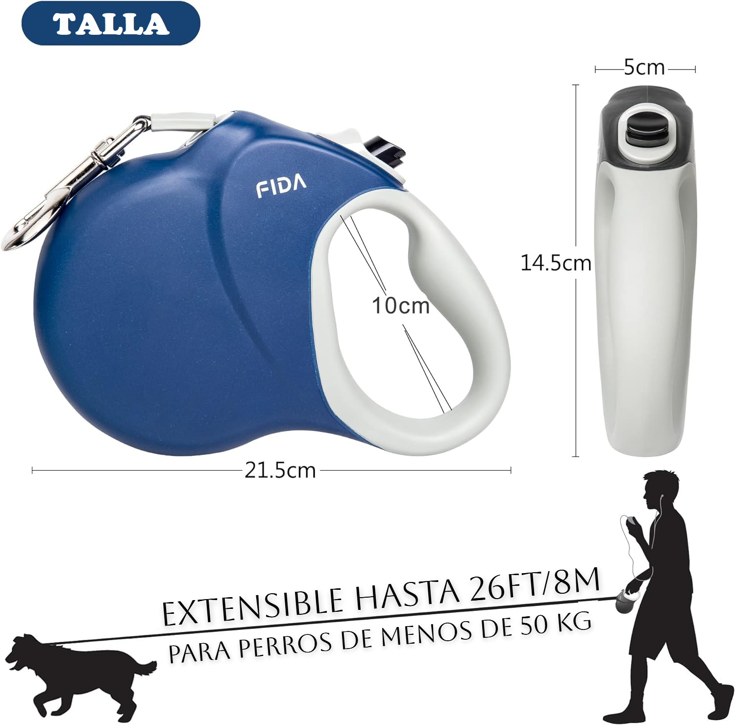 Guia retrátil extra longa Fida de 8 metros