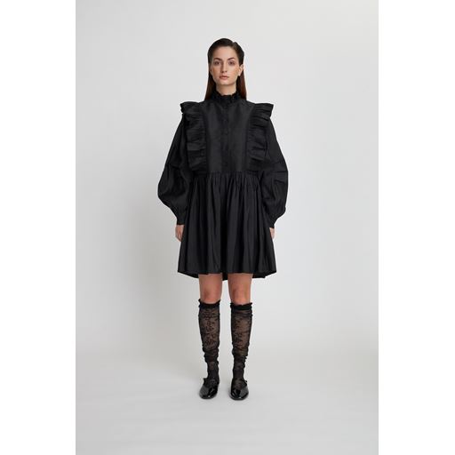 Stella Nova Kort Flæsekjole, Black, 38