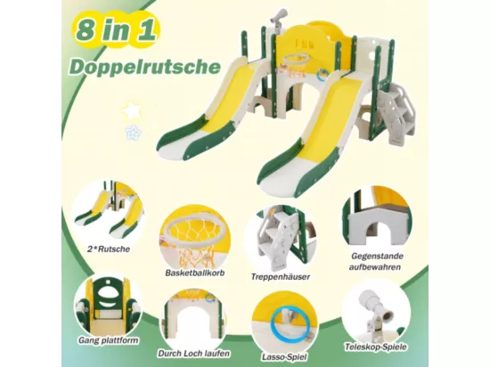 Toboggan 8 en 1 pour enfants, jeu d'escalade multifonctionnel avec 2 toboggans