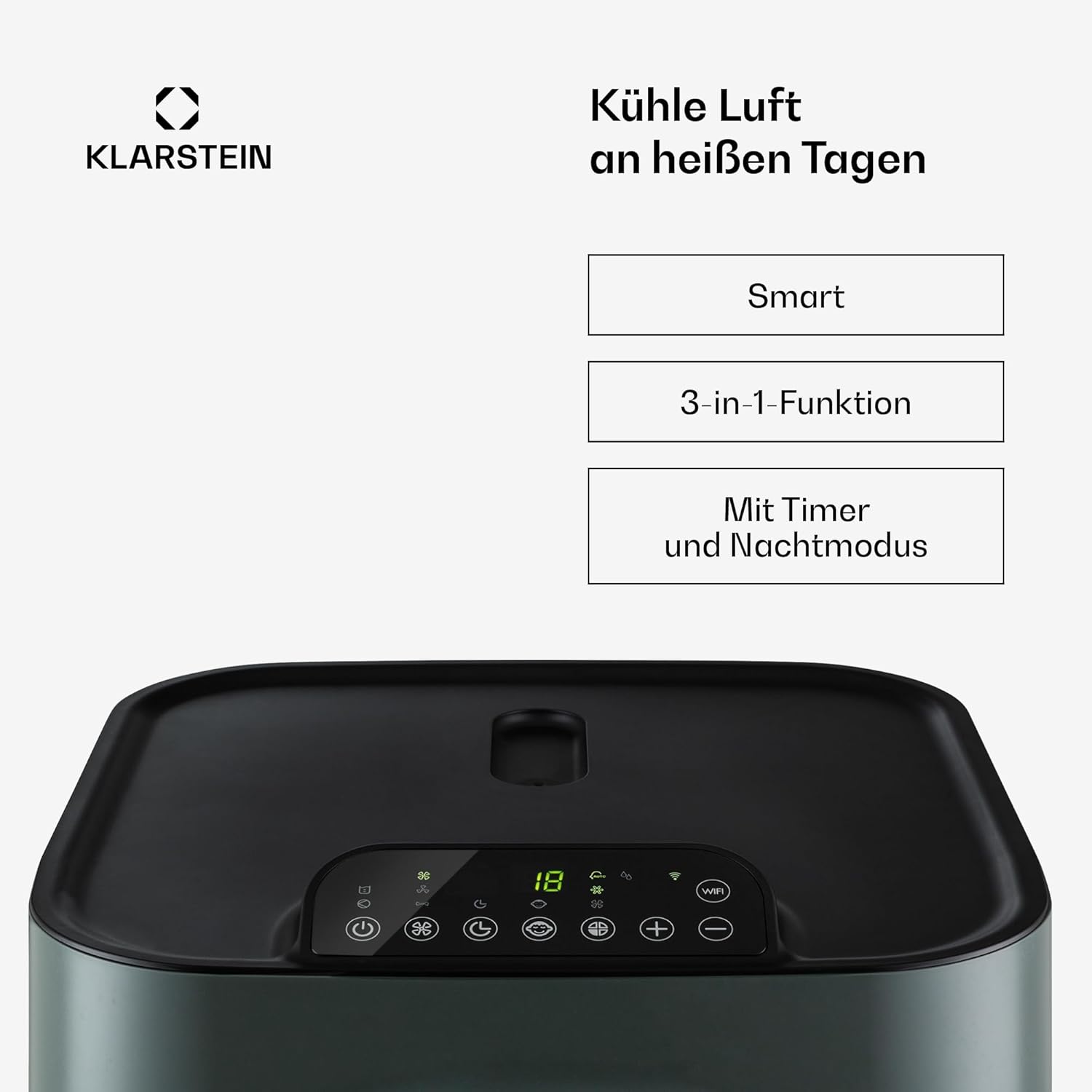 Klarstein Kraftwerk Eco Smart 11 Mobiles Klimagerät - 11500 BTU, 35-59 m², WiFi & App-Steuerung, 3-in-1 Klimaanlage, Ventilator & Entfeuchter, Leise 50 dB, A+ Effizienz, Fensterkit Inkl., Anthrazit