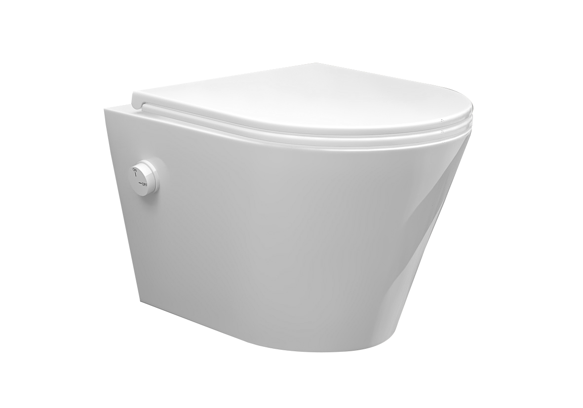 Mueller Afesta randloos toiletpot met bidetsproeier koud en platte softclose zitting wit mat