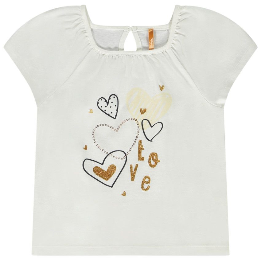 T-shirt manches courtes en jersey print fantaisie glitter pour fille - Ecru