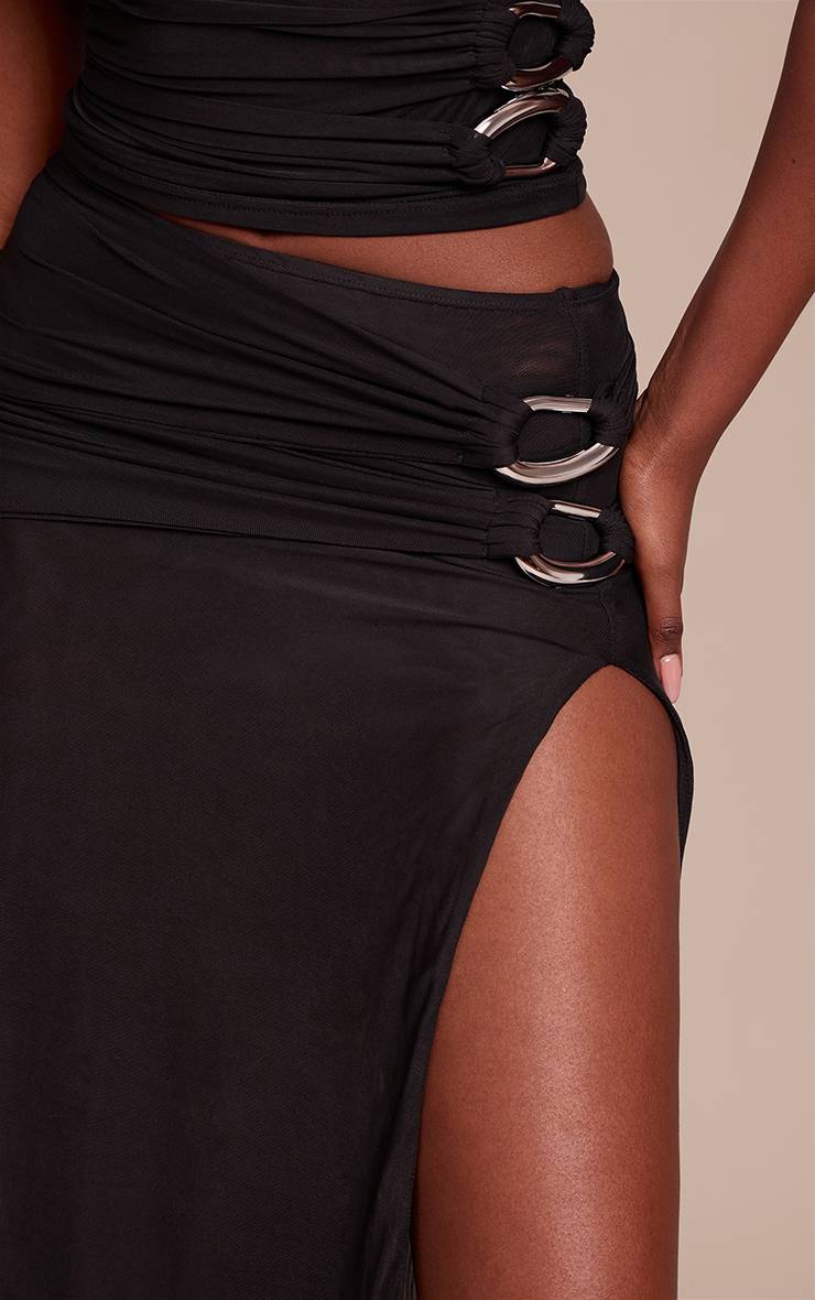 Noir Jupe Longue Chocolat À Double Couche De Mesh Et Détail D'anneau