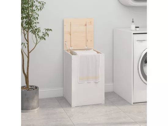 Boîte à linge Blanc 44x44x66 cm Bois massif de pin