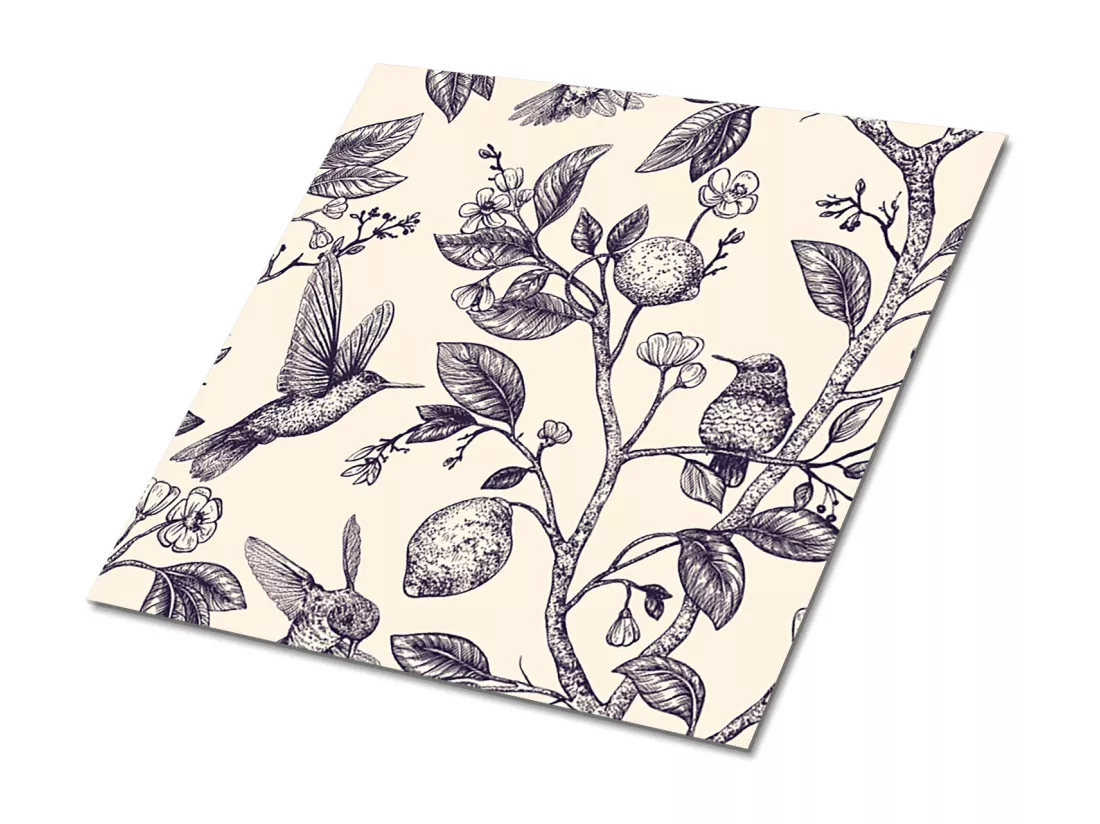 Carreaux autocollants PVC, Carrelage PVC adhésif - 9x30x30 - Oiseaux sur une branche
