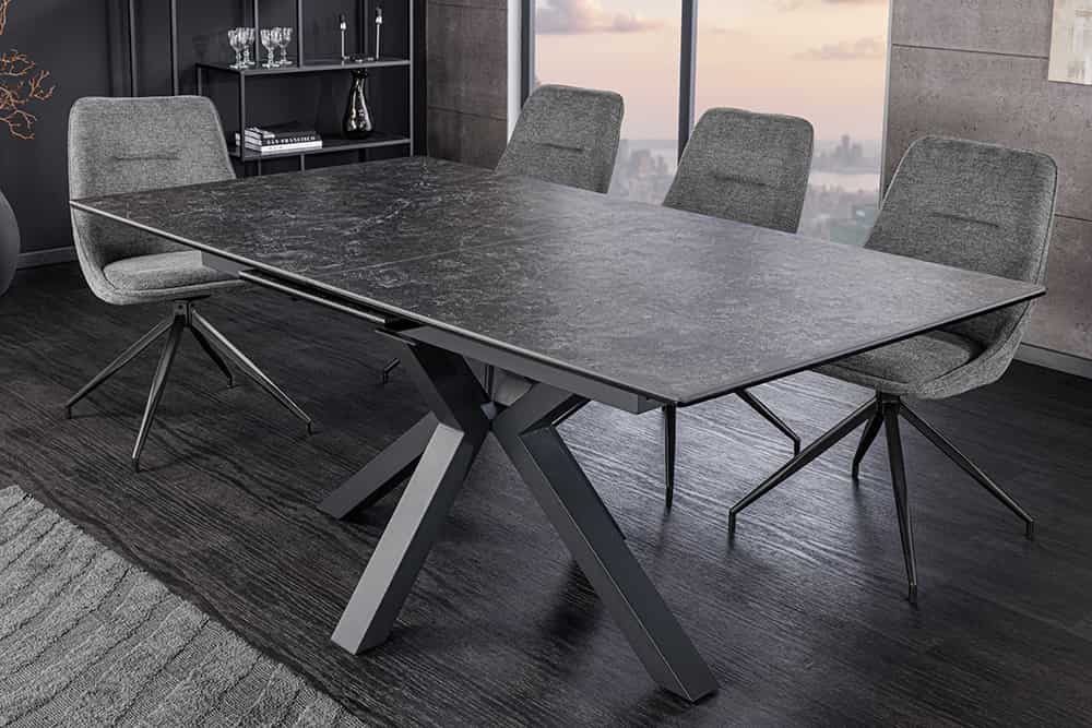 Ausziehbarer Esstisch ETERNITY 160-200cm graphit grau Keramik schwarz Metall