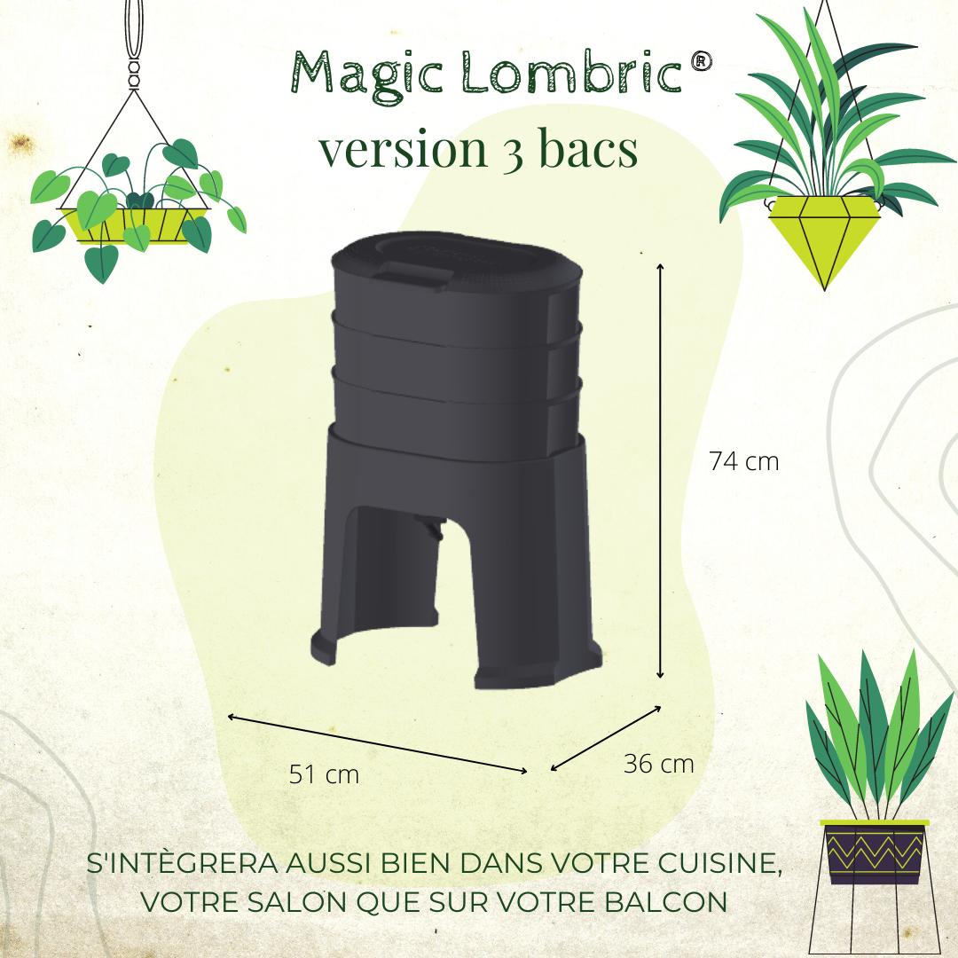Lombricomposteur Magic Lombric avec 3 bacs à compost - 42 l