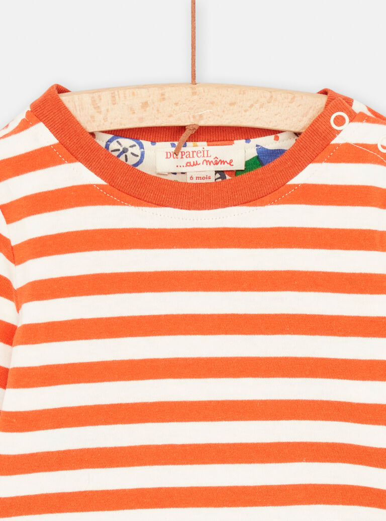 T-shirt écru et orange réversible pour bébé garçon