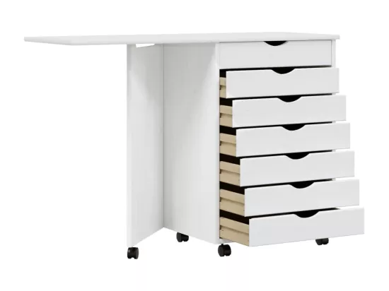 Armoire roulante avec bureau MOSS blanc bois de pin solide
