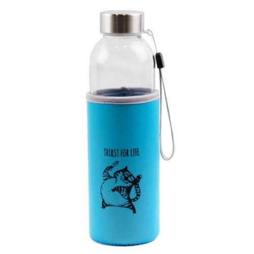 Frasco de vidro Caudania Thirst for Life, com revestimento azul.