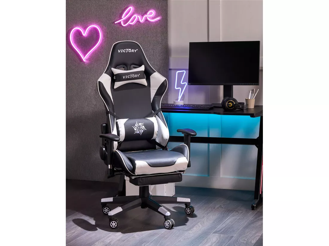 Siège de gaming VICTORY Cuir PU Blanc