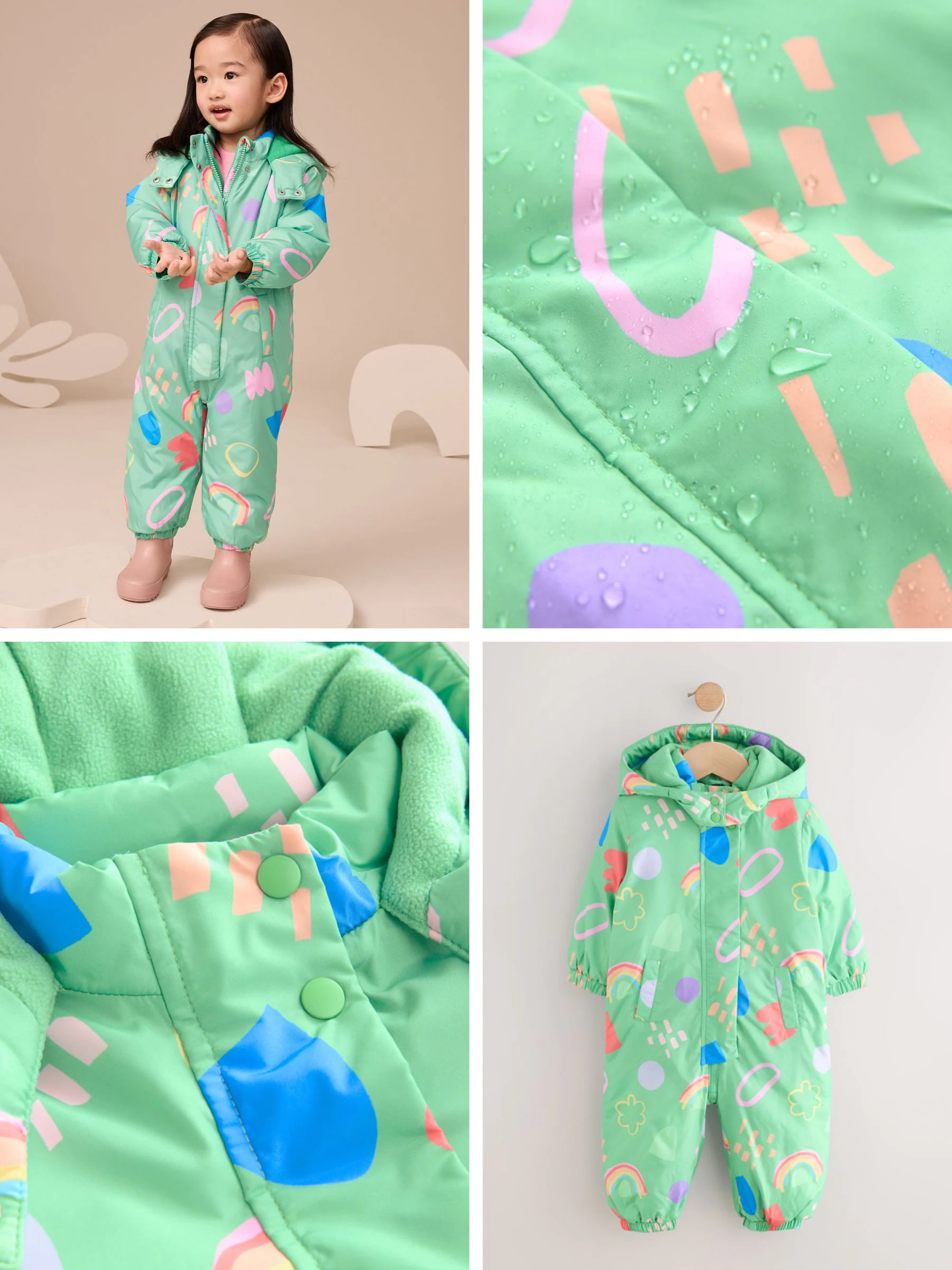 Groen met print - Regenbestendig sneeuwpak (3 mnd - 7 jr)
