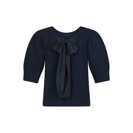 Neo Noir Martha Bow Knit Strikbluse, Navy, 36